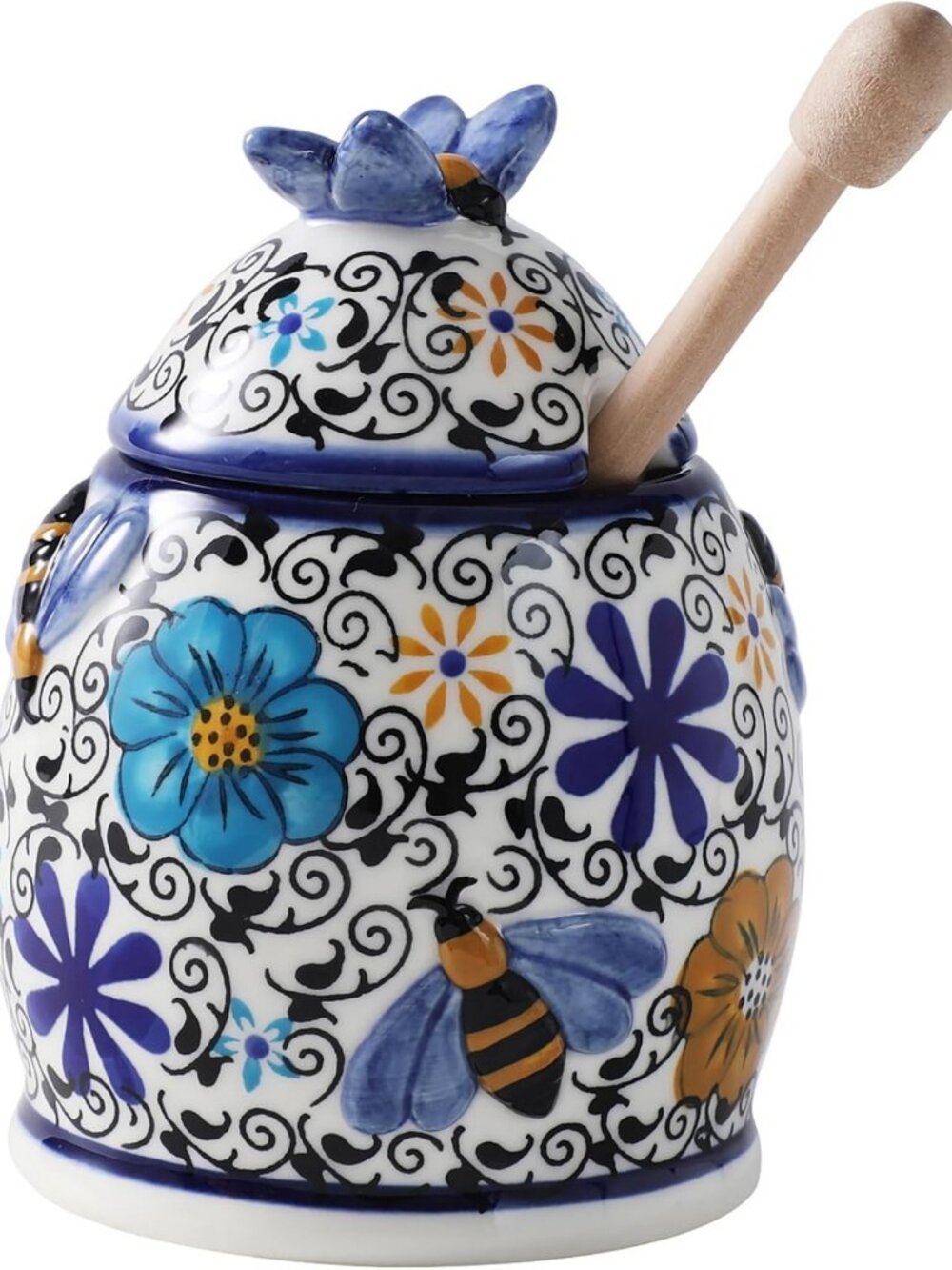Ceramic Honey Jar with Dipper, 10oz Kitchen Storage, Rustic Decor, Gift Idea